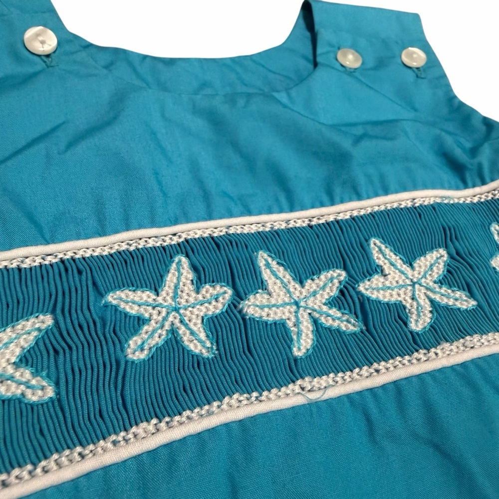 Le Za Me‎ Starfish Smocked Bubble Romper | Blue | Size 9M - Picture 2 of 4